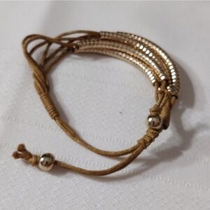Curved Bars Gold Beige Multi Line Adjustable Cord Bracelet7